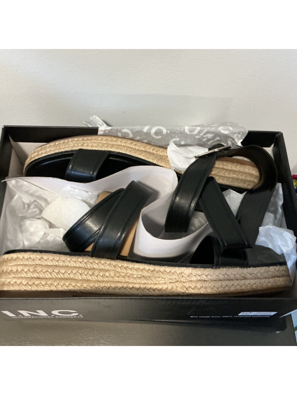 INC Size 10 Havilah BLACK Espadrille Criss-Cross Ankle Sandals B2-13